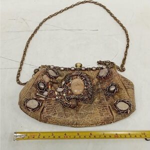 Mary Frances Beaded Tan Clutch with Chain
